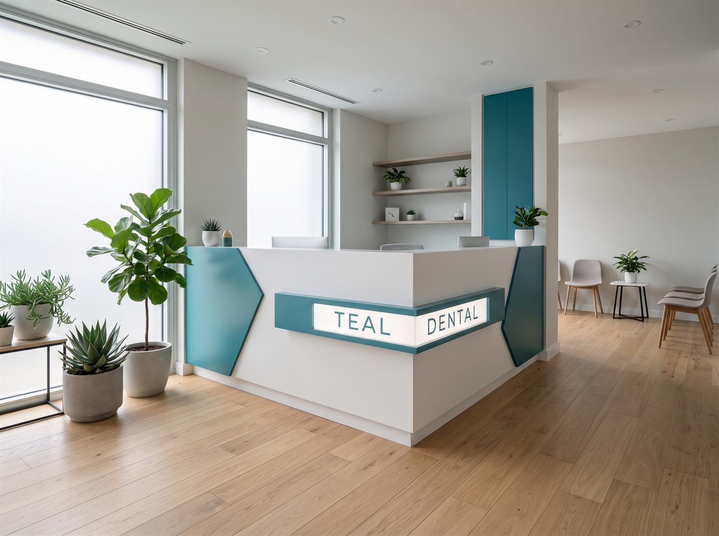 Recepción de la Clínica Dental Serrano, con el equipo listo para atender